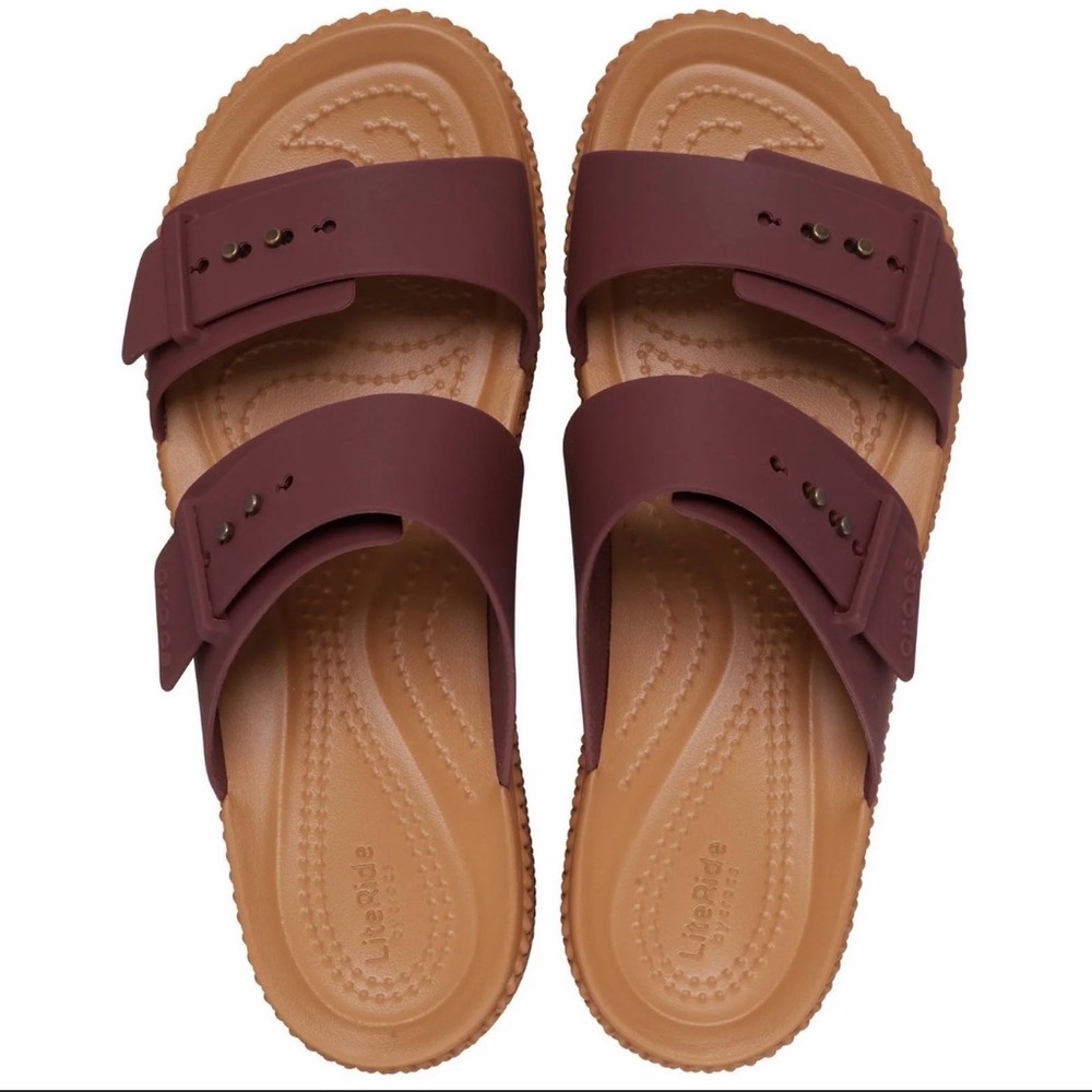 Brooklyn Woven Buckle Crocs Brownish Slide Sandals Springtime Comfortable